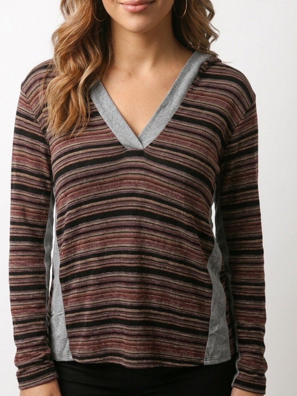 New LA Made  hoodie soft light weight‎ V neck patch sleeves size M - Picture 1 of 8